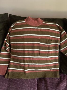 Madewell Striped Cowlneck Sweater - Brown, Pink, White